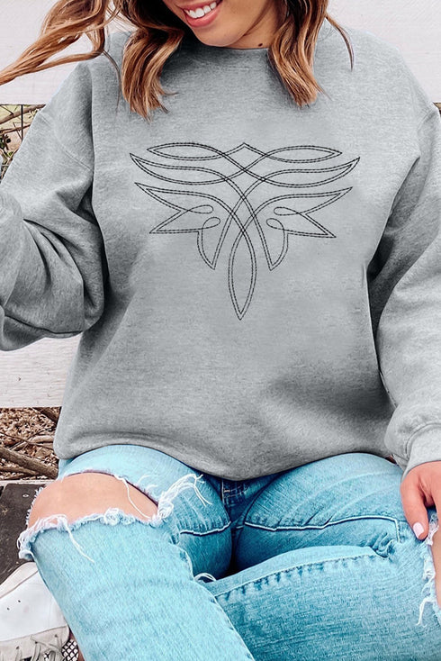 Abstract Graphic Print Long Sleeve Crew Neck Pullover