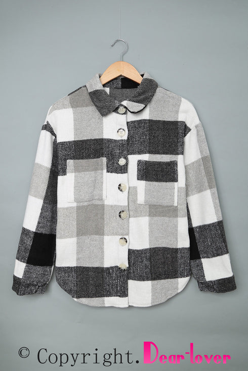 Paneled Pocketed Button Down Long Sleeve Plaid Shacket