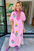 Floral Print Short Sleeve V Neck H Line Midi Dress
