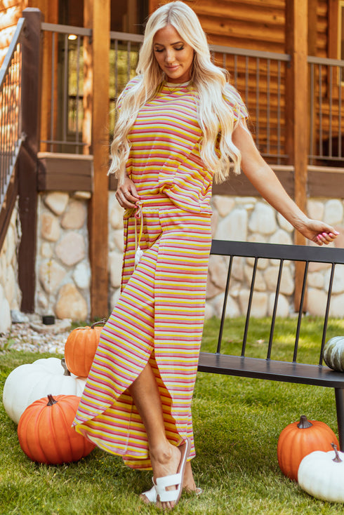 Striped Tassel Detail Tee And Wide Leg Pant Sets