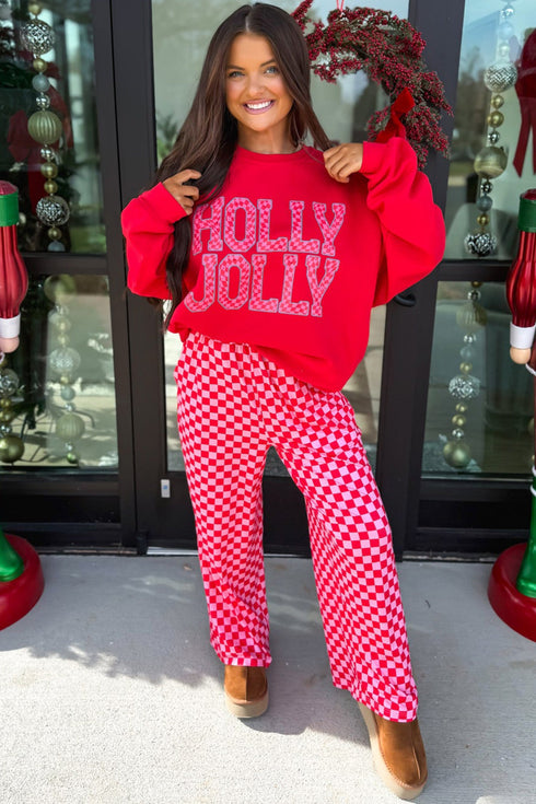 Slogan Graphic Plaid Two Piece Pant Set