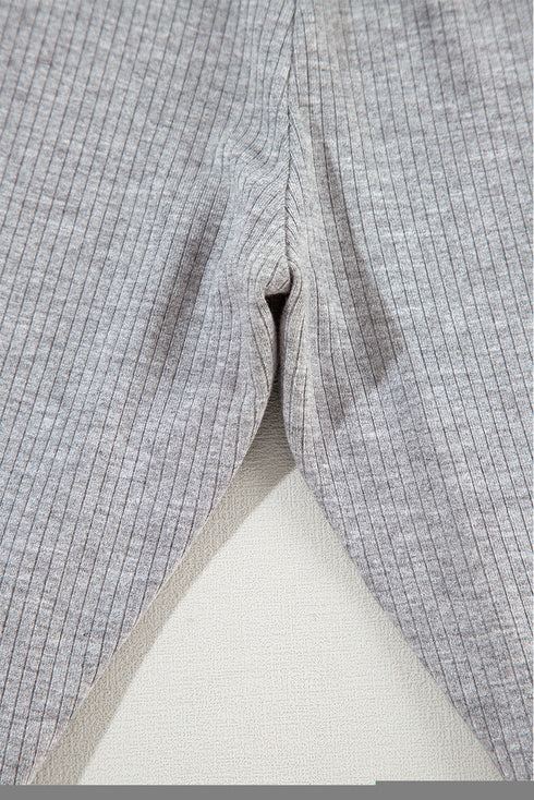 Solid Ribbed Loose Tunic Top And Slim Short Sets