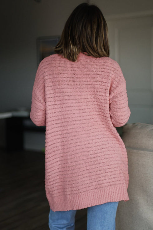 Fuzzy Ribbed Open Front Textured Sweater Cardigan