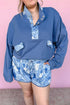 Floral Patchwork V Neck Long Sleeve Sweatshirt