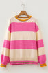 Cotton Striped Pattern Textured Drop Shoulder Sweater