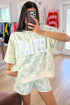 Floral Print Faith Graphic Short Sleeve Top Loose Set