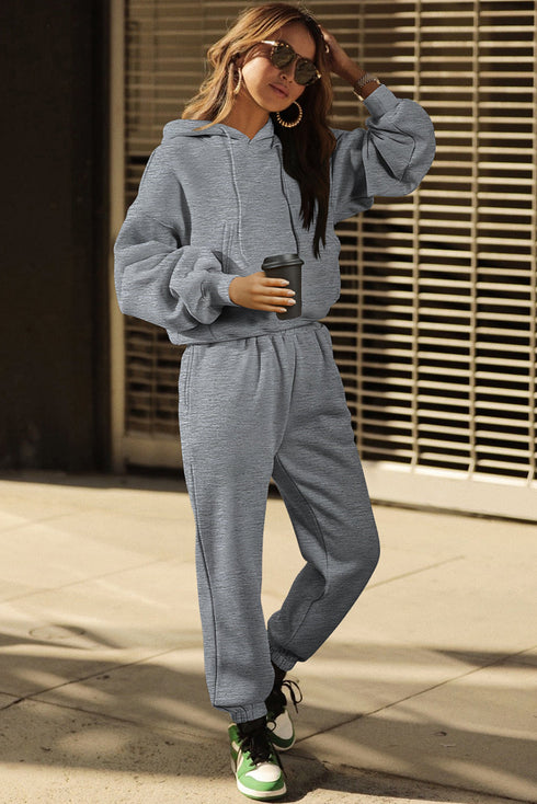 Relaxed Knit Hooded Crop And Jogger Lounge Set