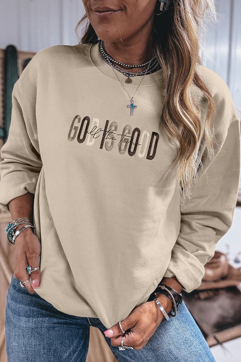God Is Good Embroidered Western Letter Crewneck Sweatshirt