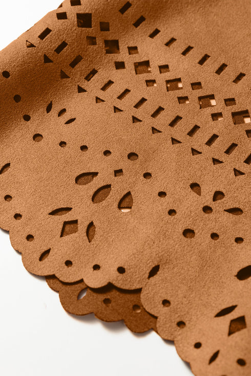 Faux Suede Western Retro Hollowed Detail Jacket