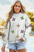 Sequin Fleur De Lis Raw Edge Pullover Sweatshirt