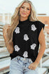 Glitter Ghost Print High Neck Graphic Tank Top