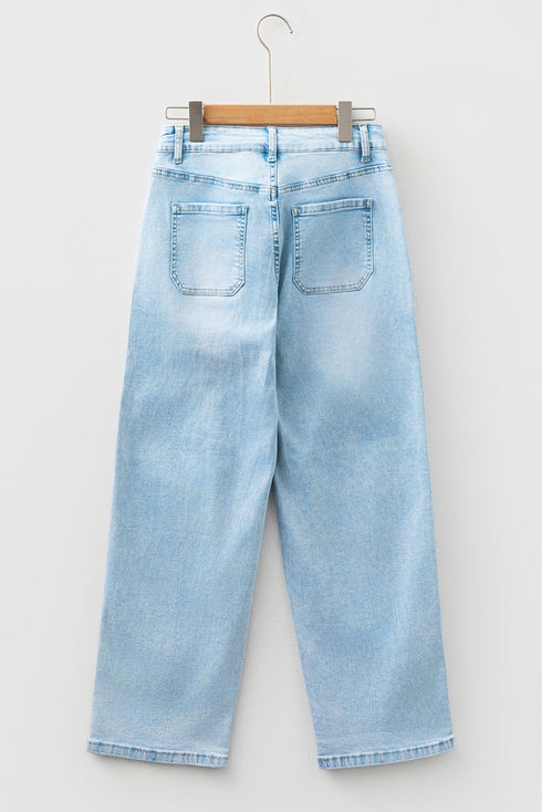 Exposed Stitch Detail Drawstring Wide Leg Barrel Jeans