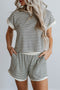Ribbed Stripe Casual Tee And Matching Shorts Set