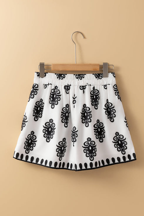 Bohemian Paisley Geometric Print Belted High Waist Casual Shorts