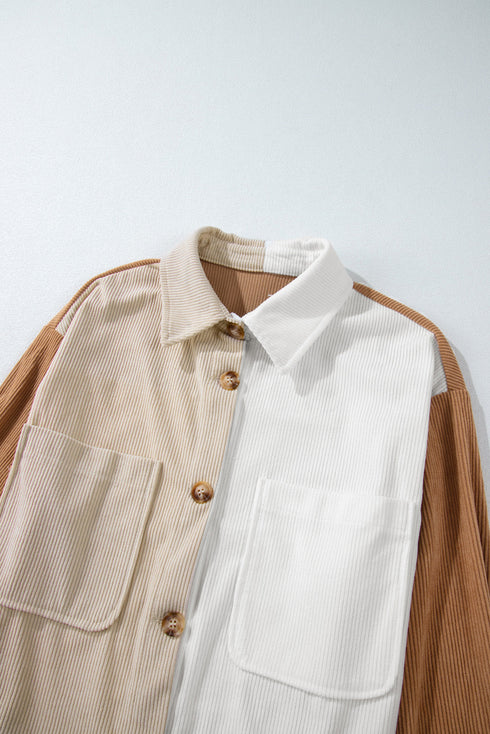 Casual Loose Fit Paneled Corduroy Shirt Jacket