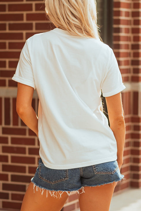 Embroidered Pumpkin Hello Graphic Round Neck Statement Tee