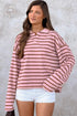Striped Collared Long Sleeve Straight Cut Top