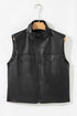 Double Flap Pocket Western Faux Leather Zip Up Vest