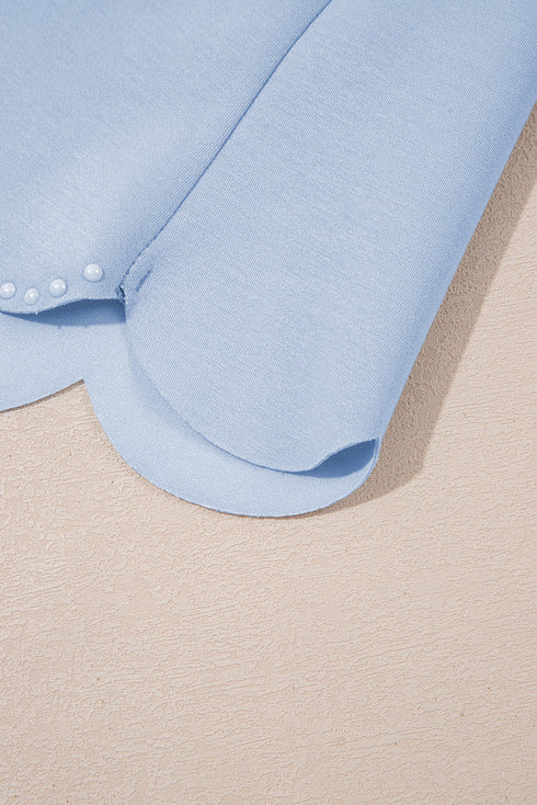 Puff Sleeve Pearl Embellished Scallop Trim Two Piece Dress