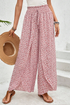 Bohemian Print Smocked High Waist Wide Leg Slit Pants