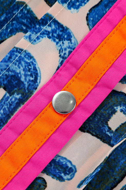 Abstract Print Bubble Sleeve Button up Mini Dress