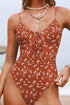 Floral Cutout Spaghetti Strap Tie V Neck Swimsuit