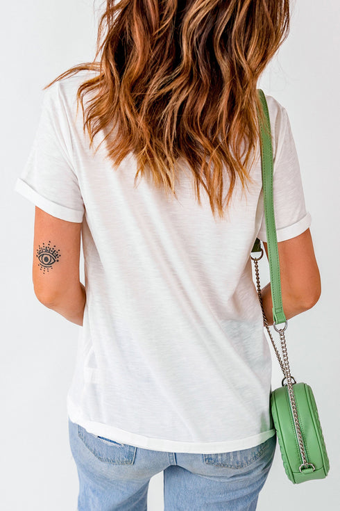 Camo Pattern Graphic Round Neck Statement Tee
