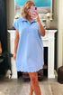 Polo Collar Snap Button Short Sleeve Scalloped Mini Dress
