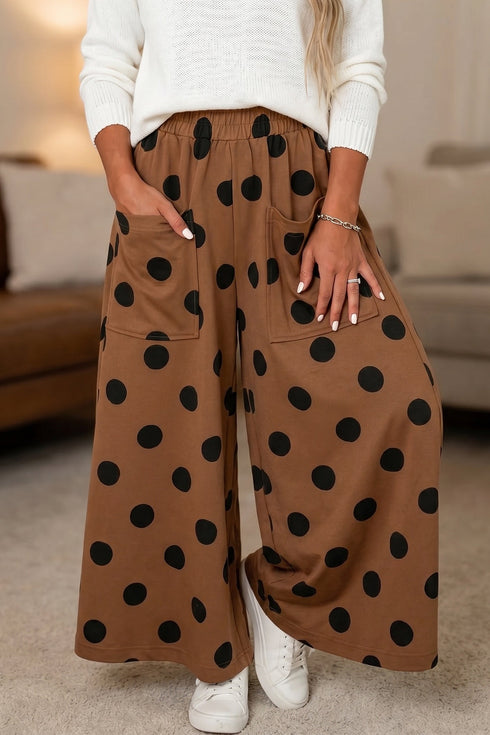 Polka Dot Wide Leg Elastic Waist Pants