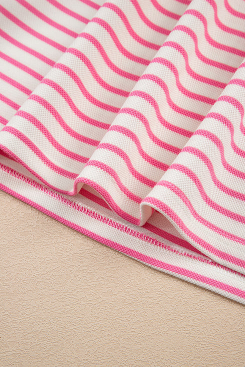 Striped Collared V Neck Pullover Skort Two Piece Dress