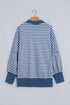 Striped Trim Raw Seam Split Hem Loose Pullover Sweatshirt