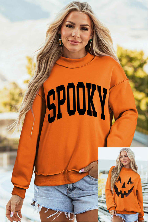Polyester Oversize Print Mock Neck Reversible Sweatshirt