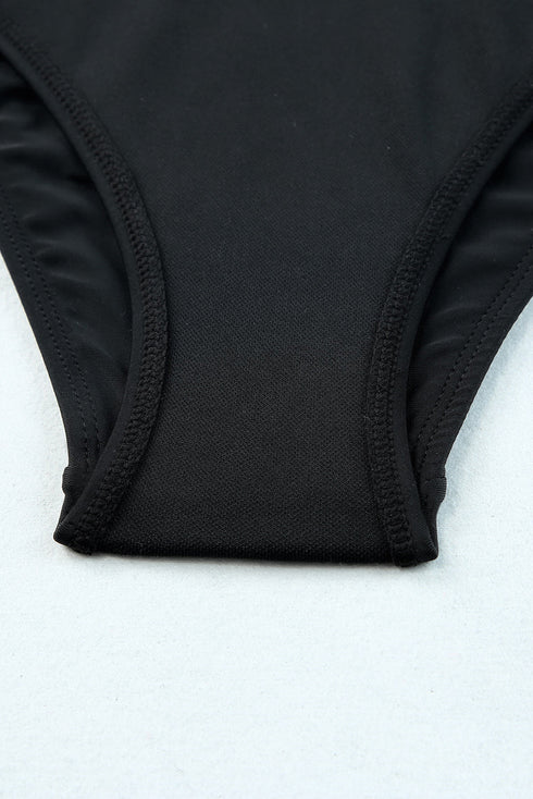 Animal Print Accent Mesh Banded Sporty Bikini Set