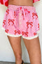 Bow Print Striped Patchwork Lace Trim Casual Shorts