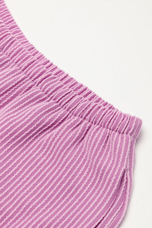 Corded Ribbed Knit Loose Fit Tee And Short Set