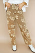 Floral Print Metal Button Pleated Straight Leg Jeans