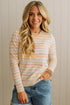 Repeated Stripe Band Crew Neck Graphic Knit Sweater