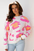 Abstract Animal Print Relaxed Crew Neck Knit Sweater