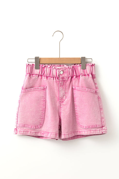 Casual Solid Elastic High Waisted Denim Shorts
