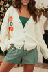Slogan V Neck Button Front Embroidered Knit Cardigan