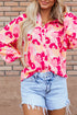 Abstract Floral Balloon Sleeve Button Down Shirt
