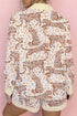 Allover Leopard Print Pocket Placket Long Sleeve Lounge Set