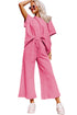 Textured Solid Loose Fit Wide Leg Pant Set