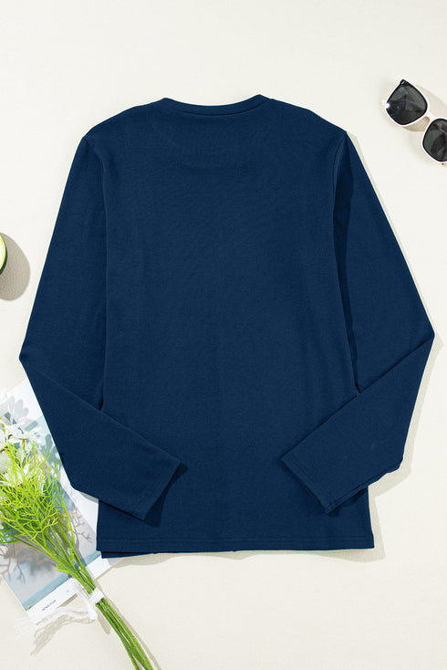 Exposed Seam Detail Crew Neck Long Sleeve Top
