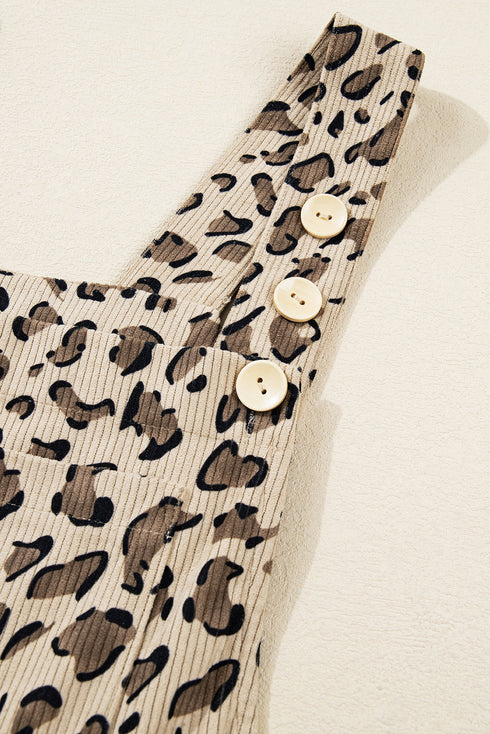 Exclusive Ribbed Leopard Print Wide Leg Bib Jumpsuit