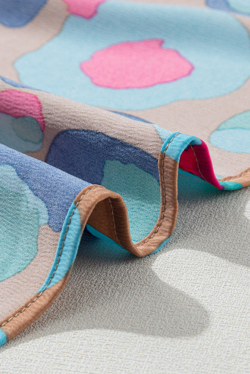 Abstract Animal Print Puff Sleeve Tiered Dress