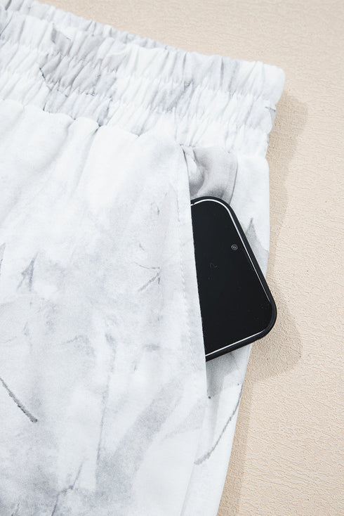 Abstract Camo Print Pullover Top And Casual Short Set