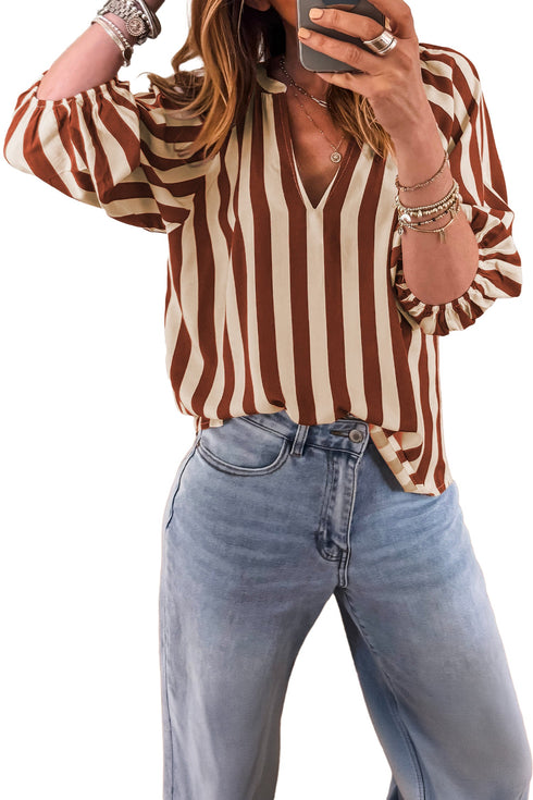 Modern Striped V Neck Half Sleeve Tailored Blouse
