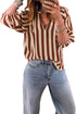 Modern Striped V Neck Half Sleeve Tailored Blouse