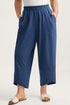 Solid Elastic Waist Asymmetrical Hem Loose Capri Pants